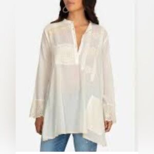 Johnny Was Blouse Women Kit Patchwork Crochet Natural Tunic Top XXL NEW 1449